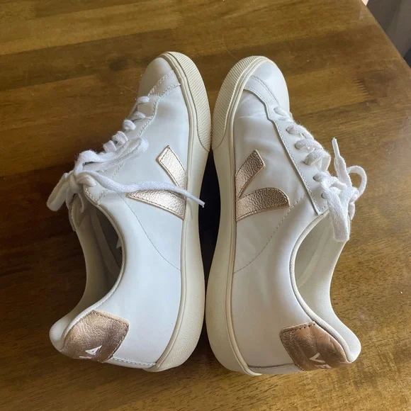 Women's Veja Esplar White and Gold Sneakers - Picture 5 of 9